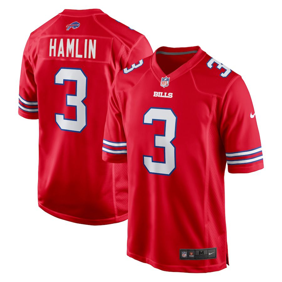 Men Buffalo Bills 3 Damar Hamlin Nike Red Alternate Game NFL Jersey